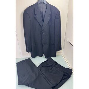 Armani Collezioni Mens 2 Piece Suit 46L Blazer 40X30 Pants Black 3 Button